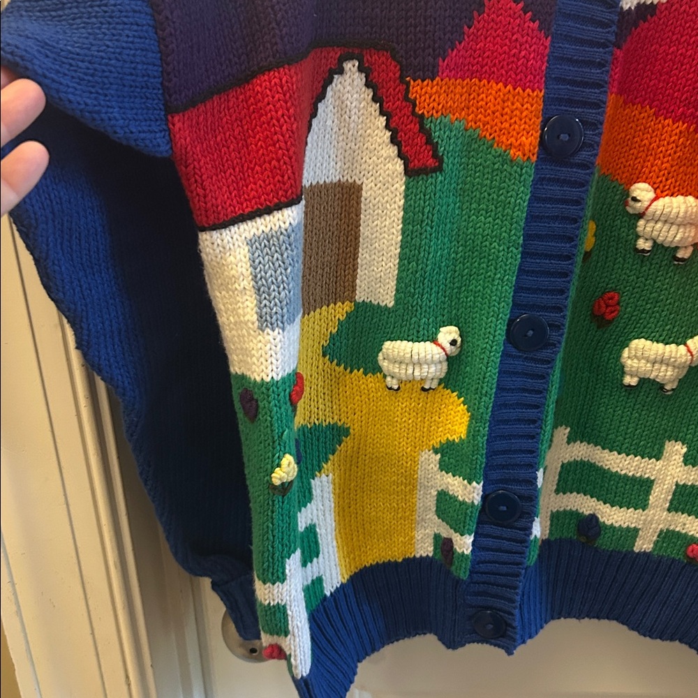 Claver Vintage  Colorful Farm Scene Cardigan - Picture 5 of 8